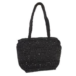 Vintage Black Beaded Clutch Handbag Sequin Evening Bag Union Made Old Hollywood